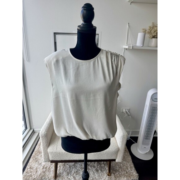 Express Cream Rhinestone Sleeveless Bubble Hem Tank Size Large NEW! - Picture 1 of 6